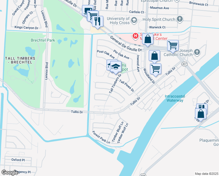 map of restaurants, bars, coffee shops, grocery stores, and more near 3510 Mimosa Court in New Orleans