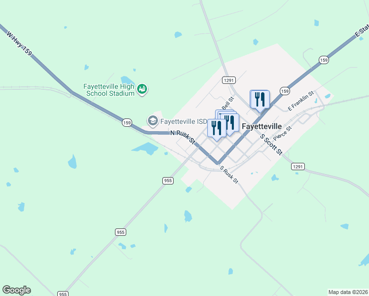 map of restaurants, bars, coffee shops, grocery stores, and more near 313 South Mechanic Street in Fayetteville
