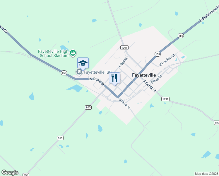 map of restaurants, bars, coffee shops, grocery stores, and more near 209 North Rusk Street in Fayetteville