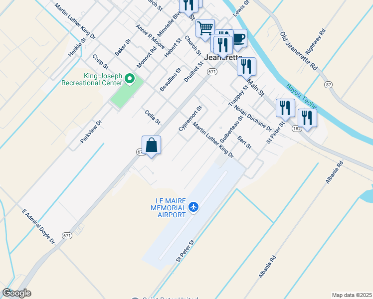 map of restaurants, bars, coffee shops, grocery stores, and more near 834 Wilson St in Jeanerette