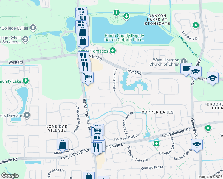 map of restaurants, bars, coffee shops, grocery stores, and more near 17711 Retreat Ridge Lane in Houston