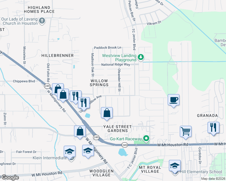 map of restaurants, bars, coffee shops, grocery stores, and more near 11706 Petal Court in Houston