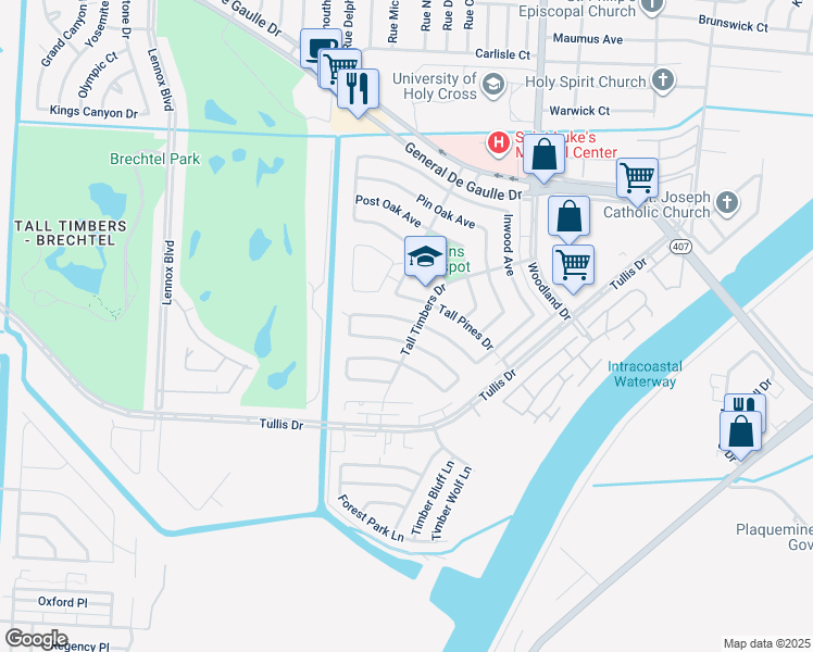 map of restaurants, bars, coffee shops, grocery stores, and more near 3510 Mimosa Court in New Orleans