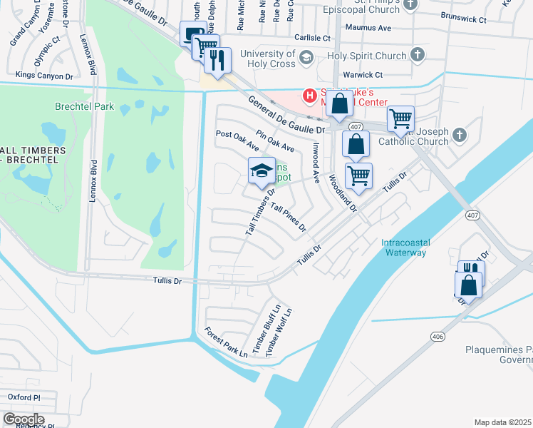 map of restaurants, bars, coffee shops, grocery stores, and more near 3853 Mimosa Drive in New Orleans