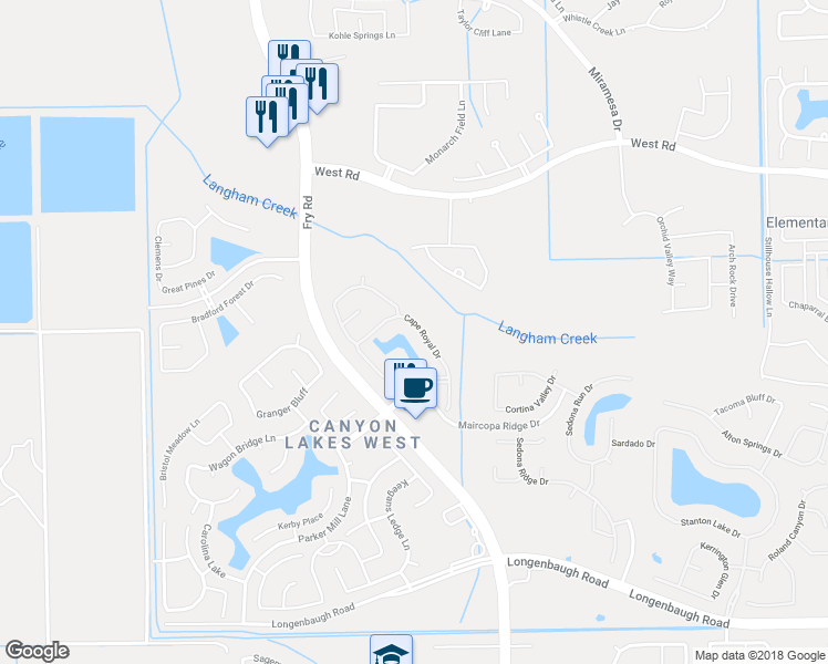 map of restaurants, bars, coffee shops, grocery stores, and more near 8515 Cape Royal Drive in Cypress