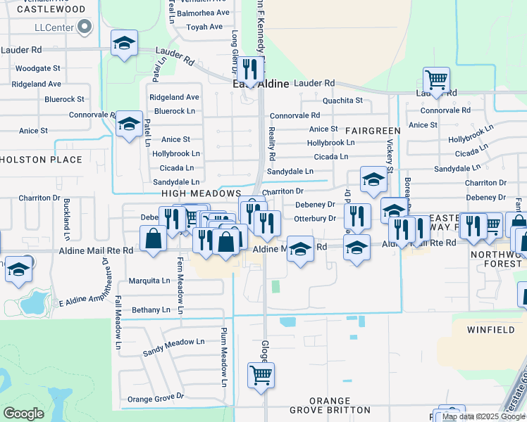 map of restaurants, bars, coffee shops, grocery stores, and more near 12550 John F Kennedy Boulevard in Houston