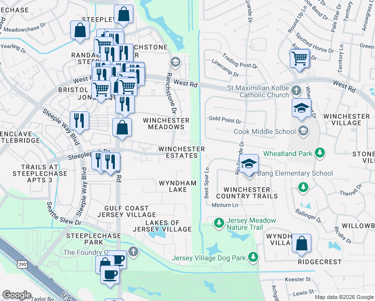 map of restaurants, bars, coffee shops, grocery stores, and more near 8902 Cote Court in Houston