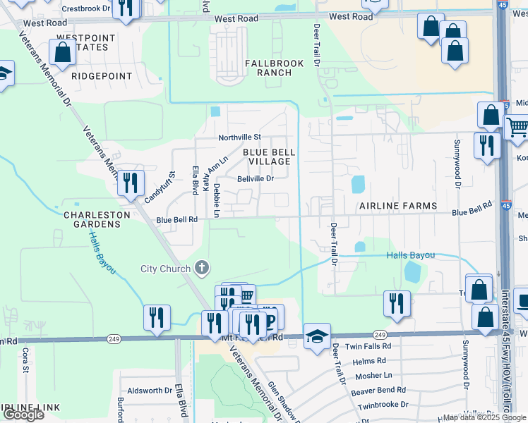map of restaurants, bars, coffee shops, grocery stores, and more near in Harris County