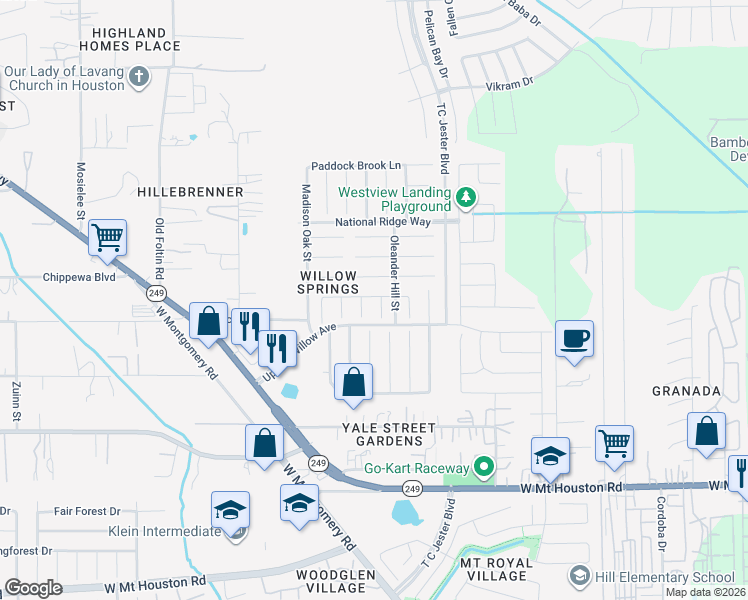 map of restaurants, bars, coffee shops, grocery stores, and more near 11706 Petal Court in Houston