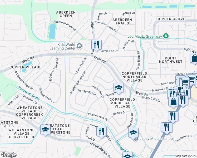 map of restaurants, bars, coffee shops, grocery stores, and more near 8314 Greenleaf Lake Drive in Houston