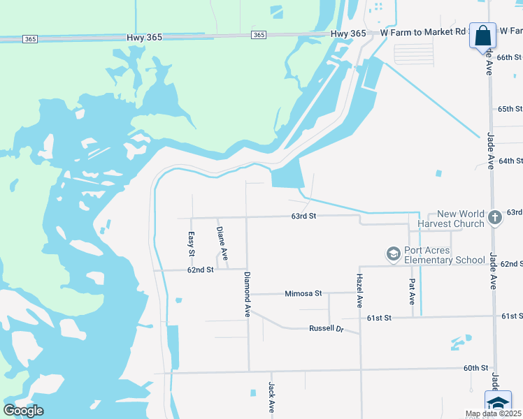 map of restaurants, bars, coffee shops, grocery stores, and more near 6440 Diamond Avenue in Port Arthur