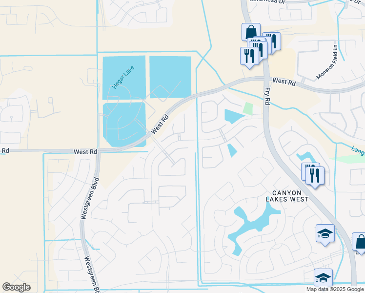 map of restaurants, bars, coffee shops, grocery stores, and more near Morrison Grove Drive in Cypress