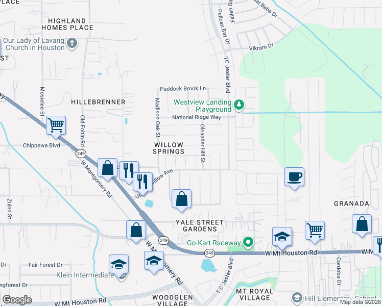 map of restaurants, bars, coffee shops, grocery stores, and more near 2846 Piney Lake Court in Houston