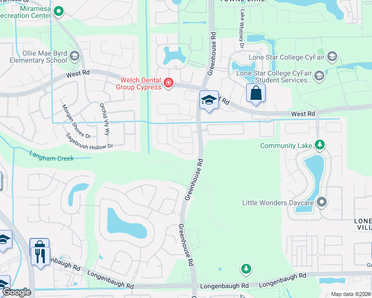 map of restaurants, bars, coffee shops, grocery stores, and more near 8830 East Coral Honeysuckle Loop in Cypress