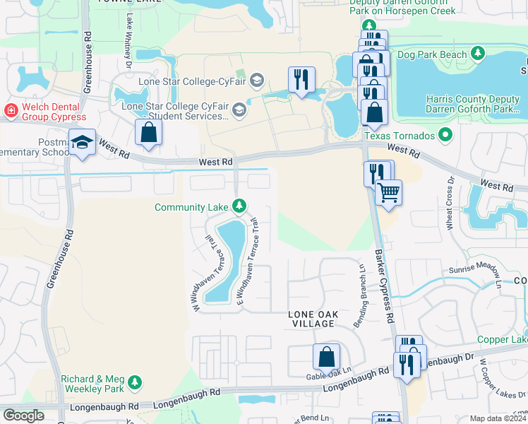 map of restaurants, bars, coffee shops, grocery stores, and more near 8839 Debbie Terrace Drive in Cypress
