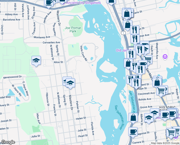 map of restaurants, bars, coffee shops, grocery stores, and more near 3310 Haley Pointe Road in St. Augustine