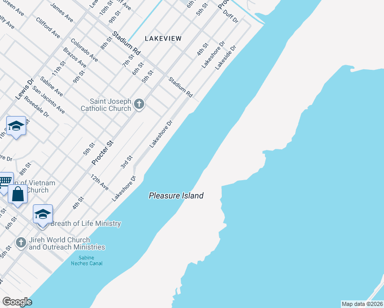 map of restaurants, bars, coffee shops, grocery stores, and more near in Port Arthur