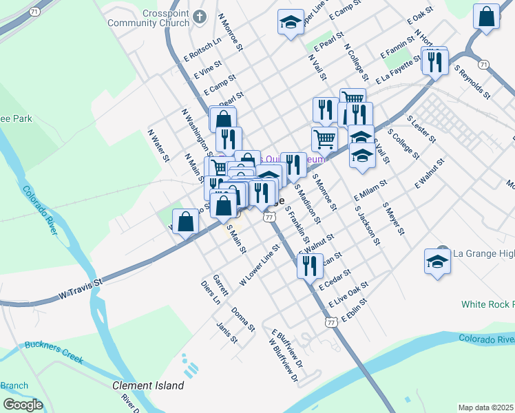map of restaurants, bars, coffee shops, grocery stores, and more near in La Grange