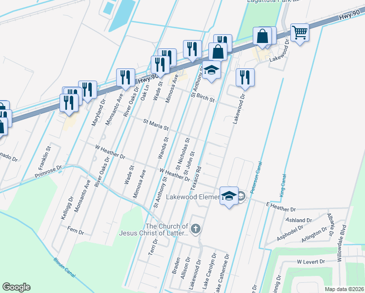 map of restaurants, bars, coffee shops, grocery stores, and more near 207 Saint Anthony Street in Luling