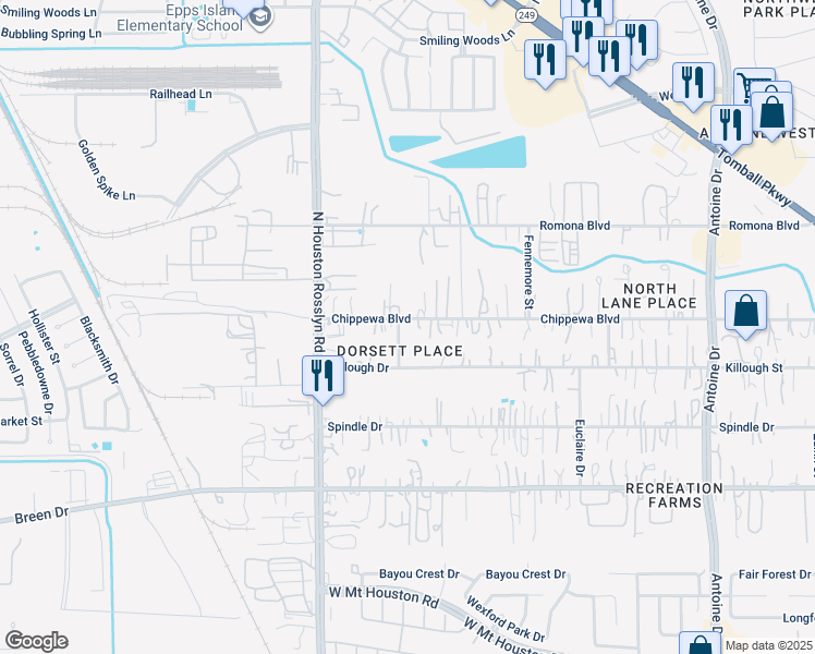 map of restaurants, bars, coffee shops, grocery stores, and more near 7009 Chippewa Boulevard in Houston