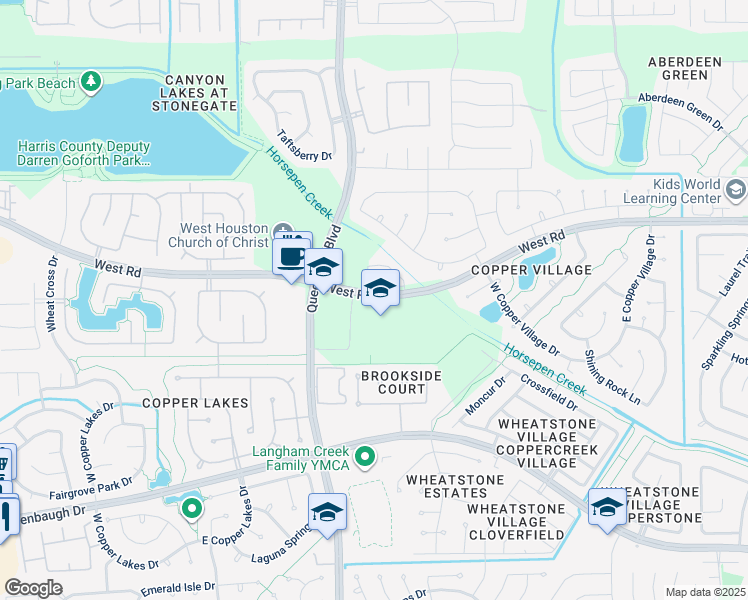 map of restaurants, bars, coffee shops, grocery stores, and more near 6823 West Road in Houston