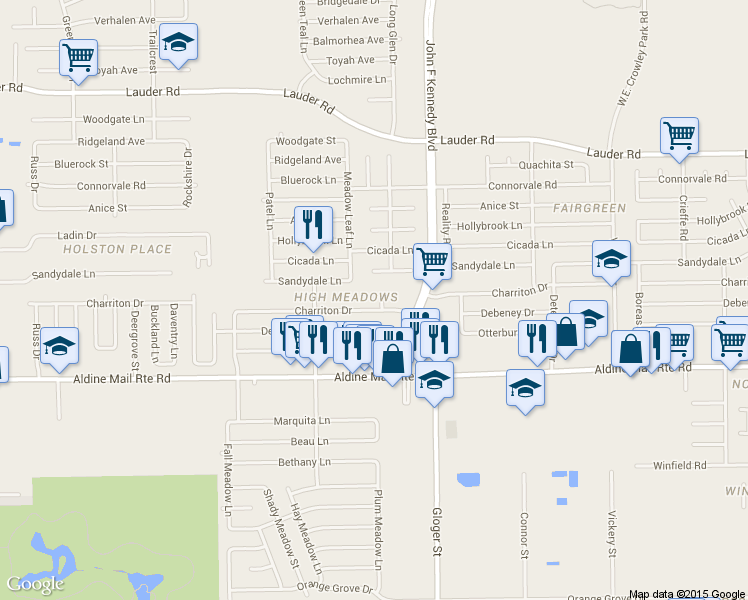 map of restaurants, bars, coffee shops, grocery stores, and more near 12607 Plum Meadow Ln in Houston