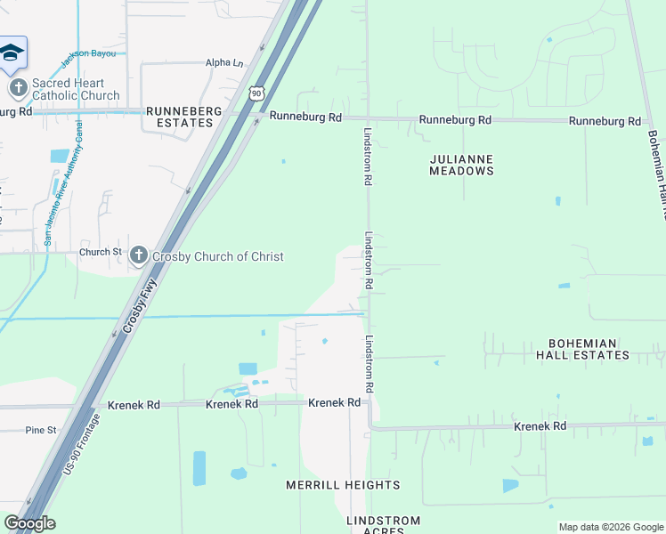 map of restaurants, bars, coffee shops, grocery stores, and more near 15223 Lindstrom Road in Crosby