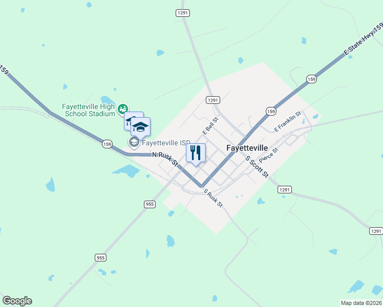 map of restaurants, bars, coffee shops, grocery stores, and more near 111 West Bell Street in Fayetteville