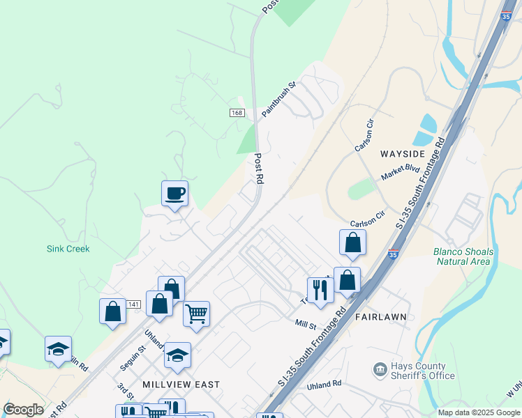 map of restaurants, bars, coffee shops, grocery stores, and more near 1650 Post Road in San Marcos