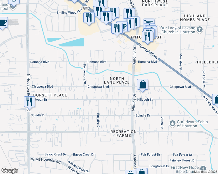 map of restaurants, bars, coffee shops, grocery stores, and more near 6309 Chippewa Boulevard in Houston