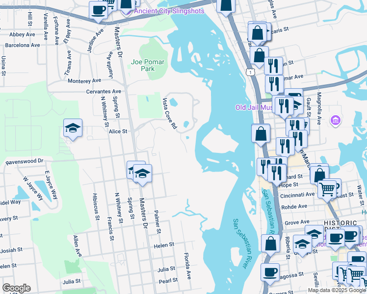 map of restaurants, bars, coffee shops, grocery stores, and more near 3310 Haley Pointe Road in St. Augustine