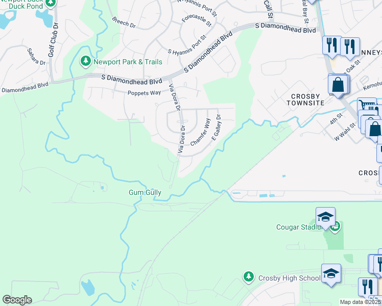 map of restaurants, bars, coffee shops, grocery stores, and more near 810 South Galley Drive in Crosby