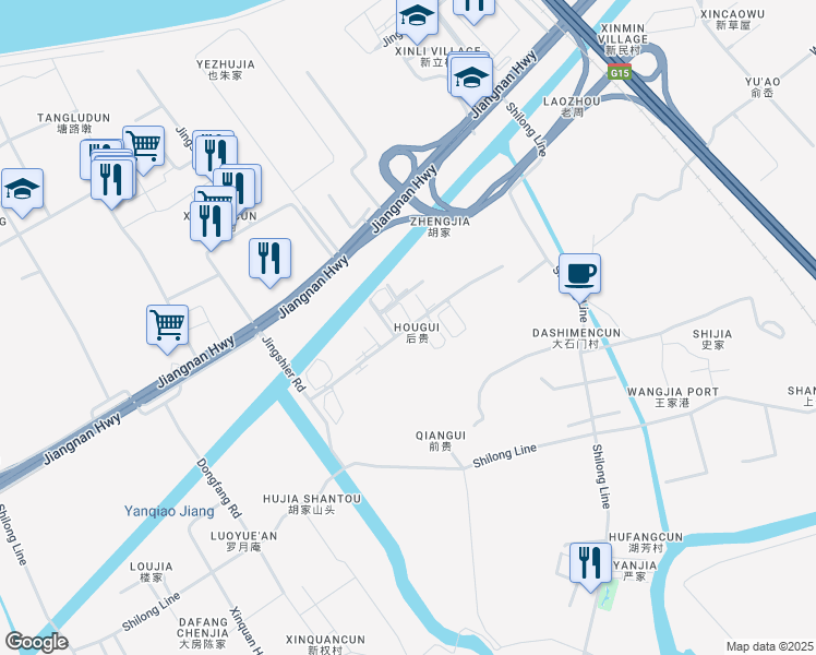 map of restaurants, bars, coffee shops, grocery stores, and more near Wei Shi Lu in Ning Bo Shi