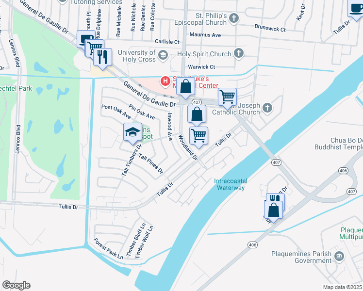 map of restaurants, bars, coffee shops, grocery stores, and more near 3935 Inwood Avenue in New Orleans