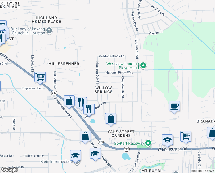 map of restaurants, bars, coffee shops, grocery stores, and more near 2846 Piney Lake Court in Houston