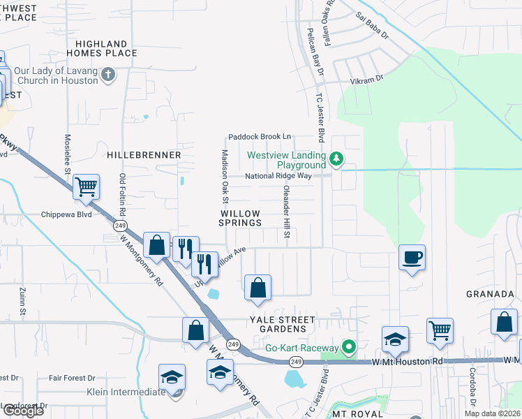 map of restaurants, bars, coffee shops, grocery stores, and more near 2846 Piney Lake Court in Houston