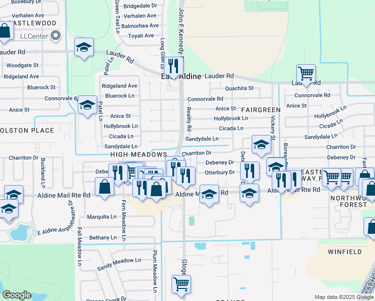 map of restaurants, bars, coffee shops, grocery stores, and more near 4315 Charriton Drive in Houston