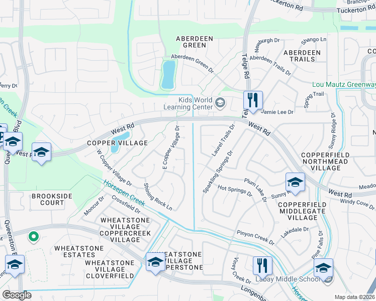 map of restaurants, bars, coffee shops, grocery stores, and more near 8535 Pool Creek Drive in Houston