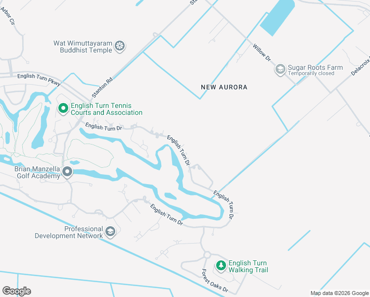map of restaurants, bars, coffee shops, grocery stores, and more near 45 English Turn Drive in New Orleans