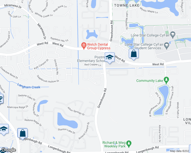 map of restaurants, bars, coffee shops, grocery stores, and more near 19531 South Coral Honeysuckle Loop in Cypress