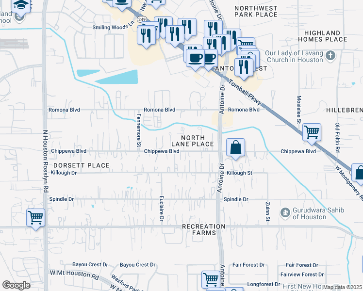 map of restaurants, bars, coffee shops, grocery stores, and more near 6309 Chippewa Boulevard in Houston