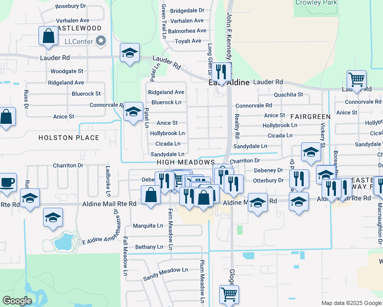 map of restaurants, bars, coffee shops, grocery stores, and more near 12607 Plum Meadow Lane in Houston