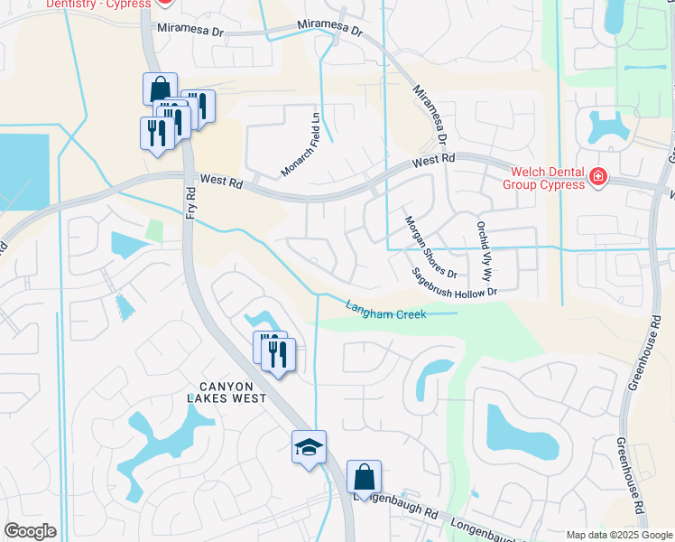 map of restaurants, bars, coffee shops, grocery stores, and more near 20279 Creekdale Bend Drive in Cypress