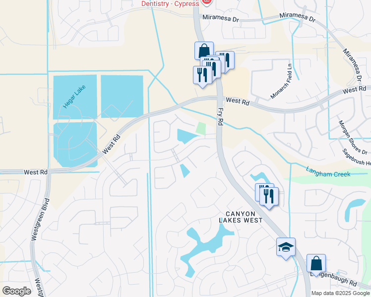 map of restaurants, bars, coffee shops, grocery stores, and more near Morrison Grove Drive in Cypress