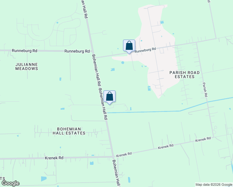 map of restaurants, bars, coffee shops, grocery stores, and more near 15302 Bohemian Hall Road in Crosby