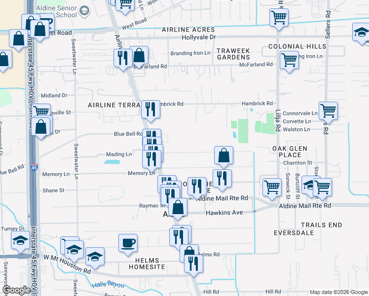 map of restaurants, bars, coffee shops, grocery stores, and more near 233 Holtman Street in Houston