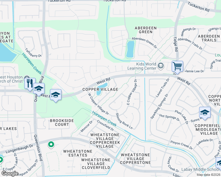 map of restaurants, bars, coffee shops, grocery stores, and more near 16426 Torry View Terrace in Houston