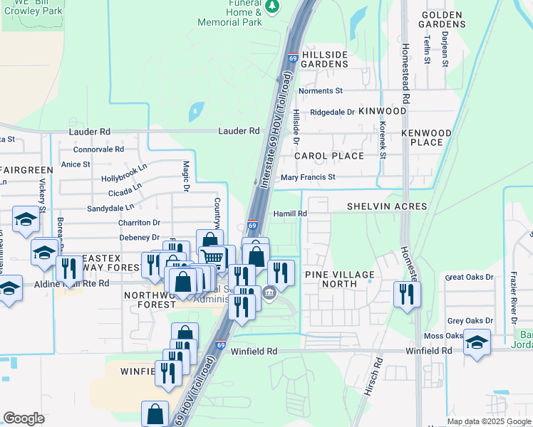 map of restaurants, bars, coffee shops, grocery stores, and more near in Harris County