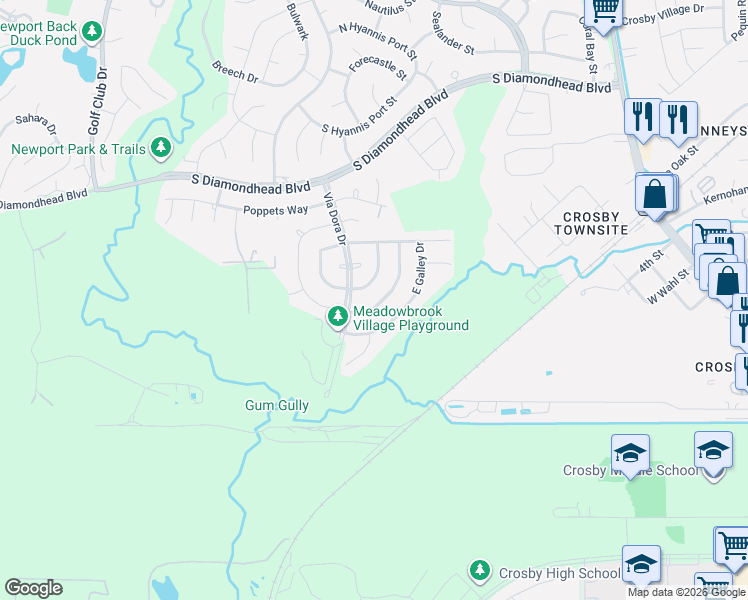 map of restaurants, bars, coffee shops, grocery stores, and more near 803 South Astern Drive in Crosby