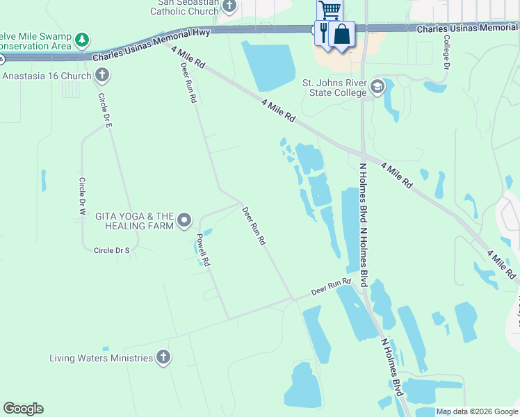 map of restaurants, bars, coffee shops, grocery stores, and more near 2170 Deer Run Road in St. Augustine